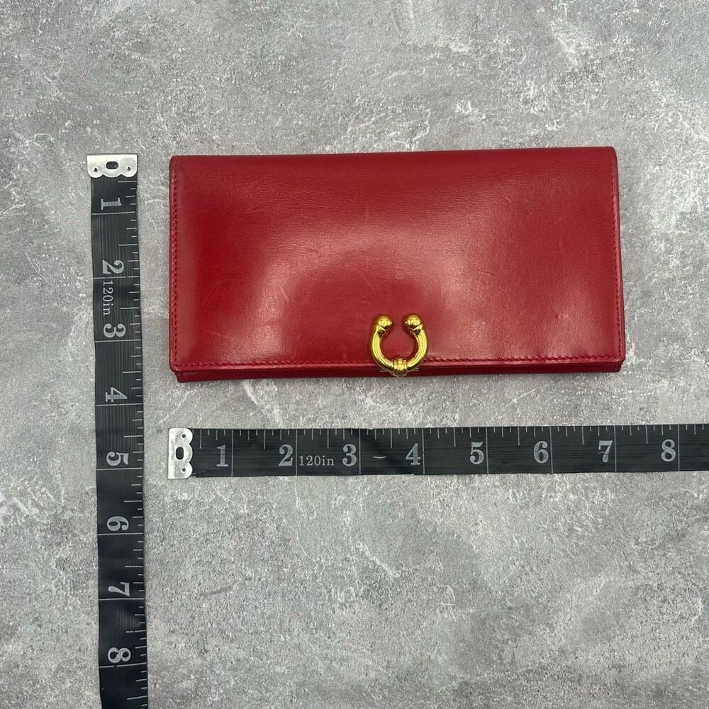 GUCCI Horseshoe Red Long Bifold Wallet Gold Metal Credit Card Luxury - Picture 14 of 14